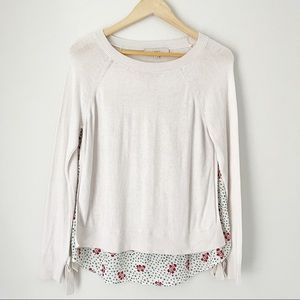 Ann Taylor Loft Cream White Layered Floral Sweater